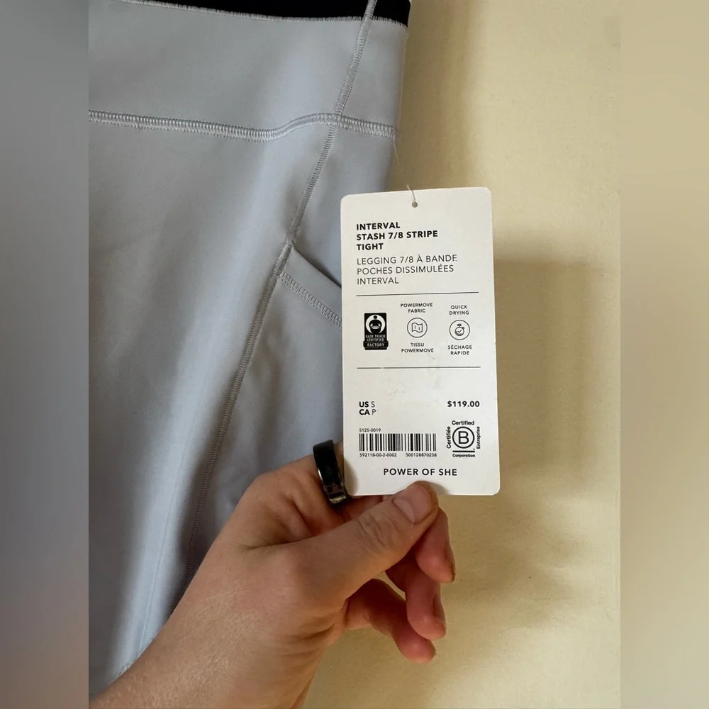 Light Gray High-Waist Leggings with Stripe Waistband